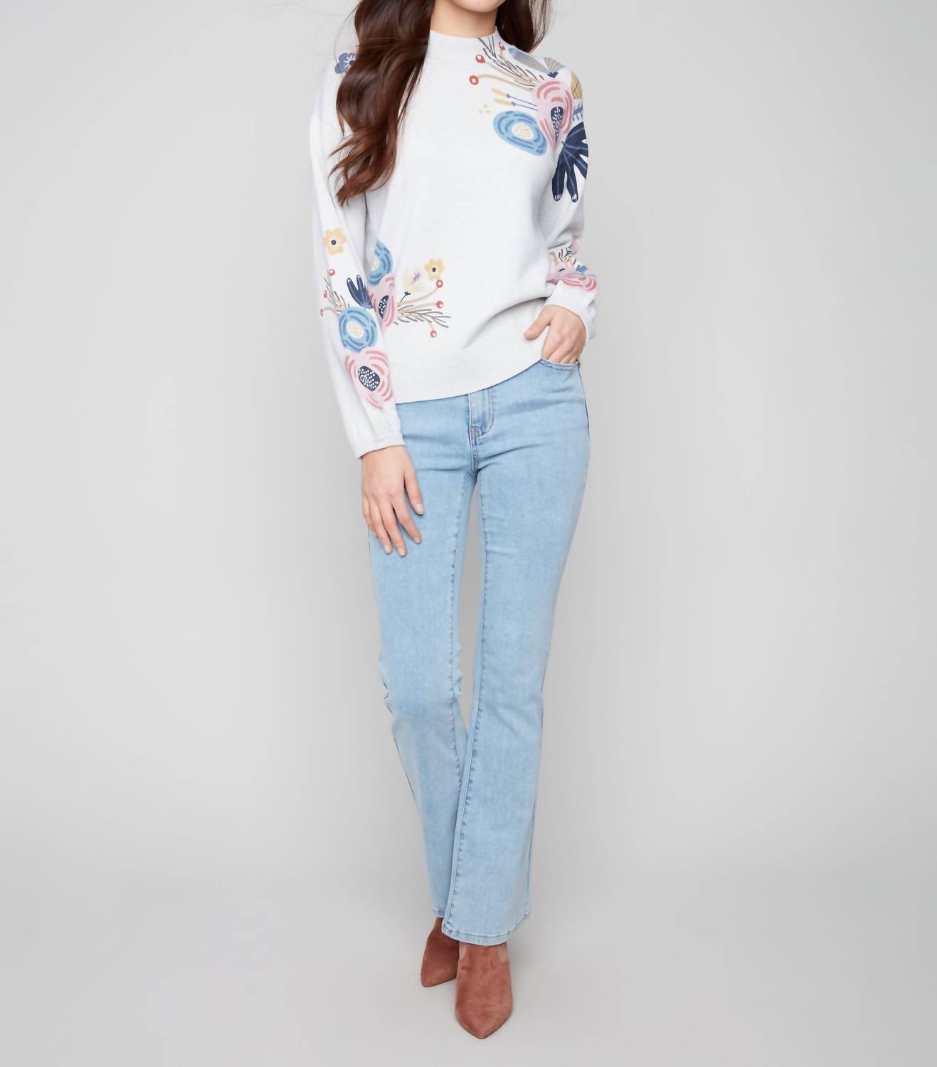 Charlie B - Mock Neck Sweater With Placed Print