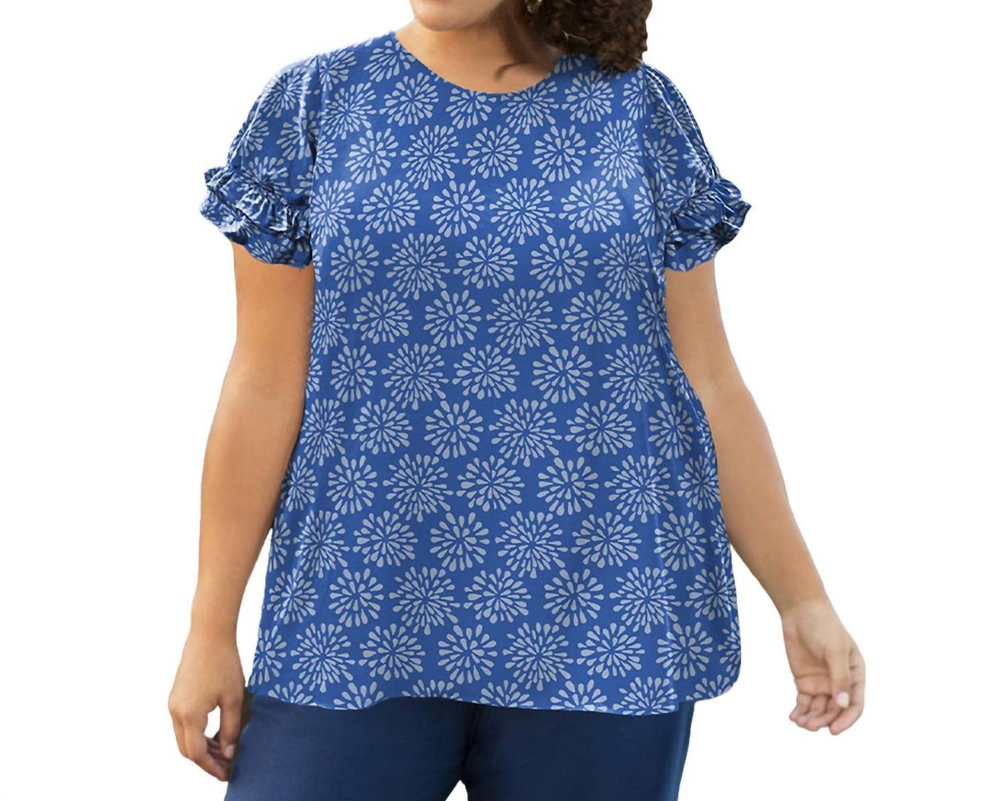 On The Plus Side - Short Sleeve Ruffle Blouse - Plus Size