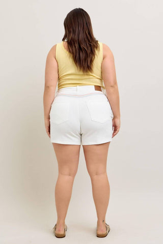 Judy Blue - High Waist Yoke And Rainbow Stitch Detail Denim Short