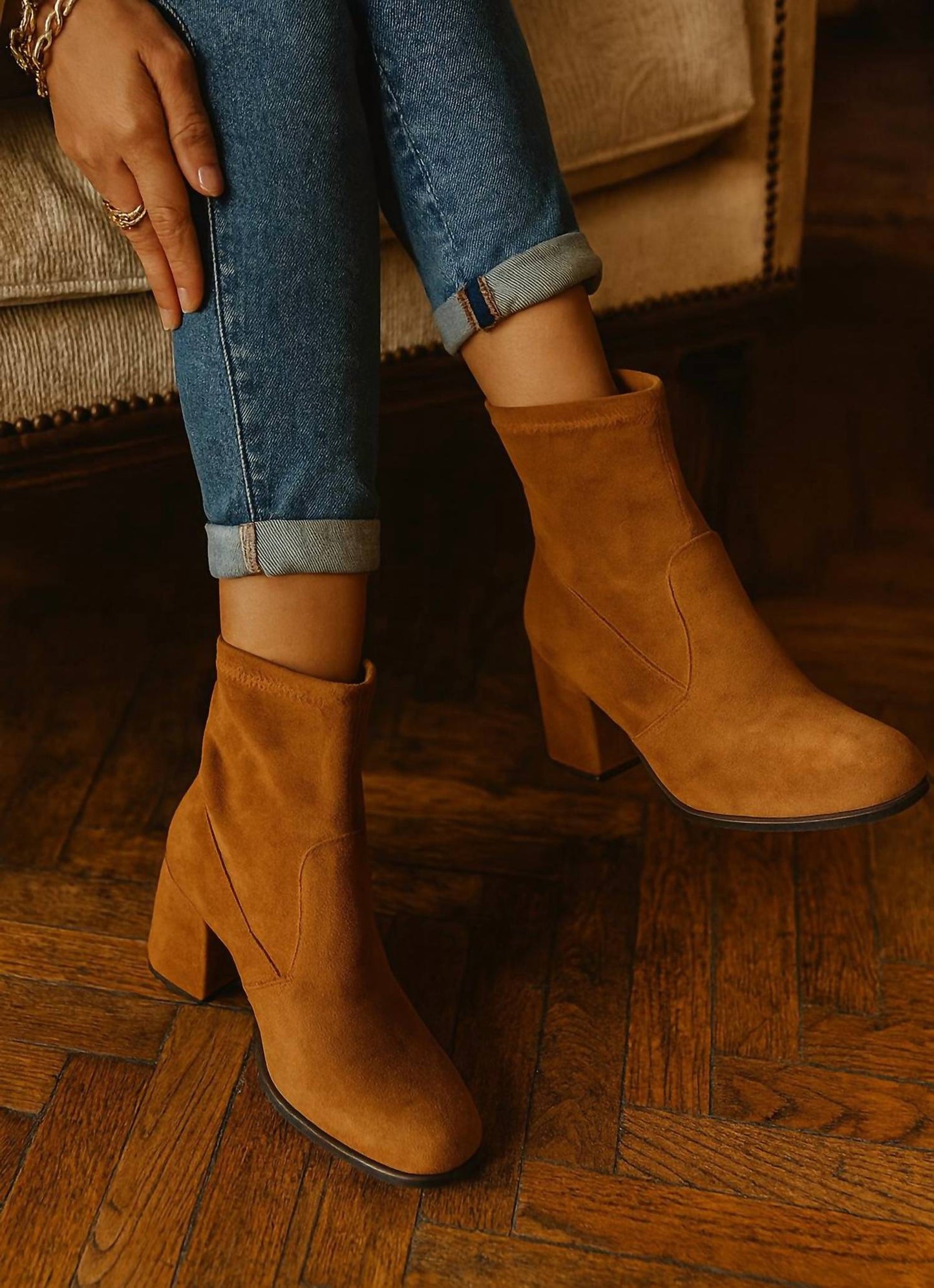 Pierre Dumas - Women's Suede Western Chic Block Heel Ankle Booties