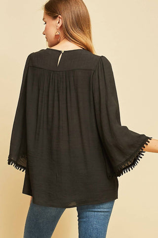 Entro - Crochet Lace Flare Sleeve Top - Plus