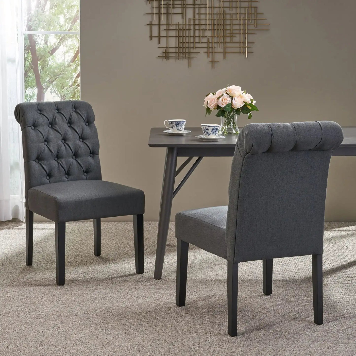 Broxton - Tuft Dining Rolltop Chairs With Button Tufted Backrest (Set of 2)