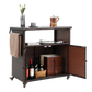 Outdoor Wicker Bar Cart with Glass Top and Wheels - Light Brown