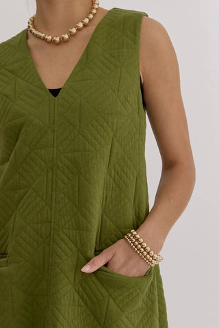 Entro - Textured V-neck Sleeveless Mini Dress