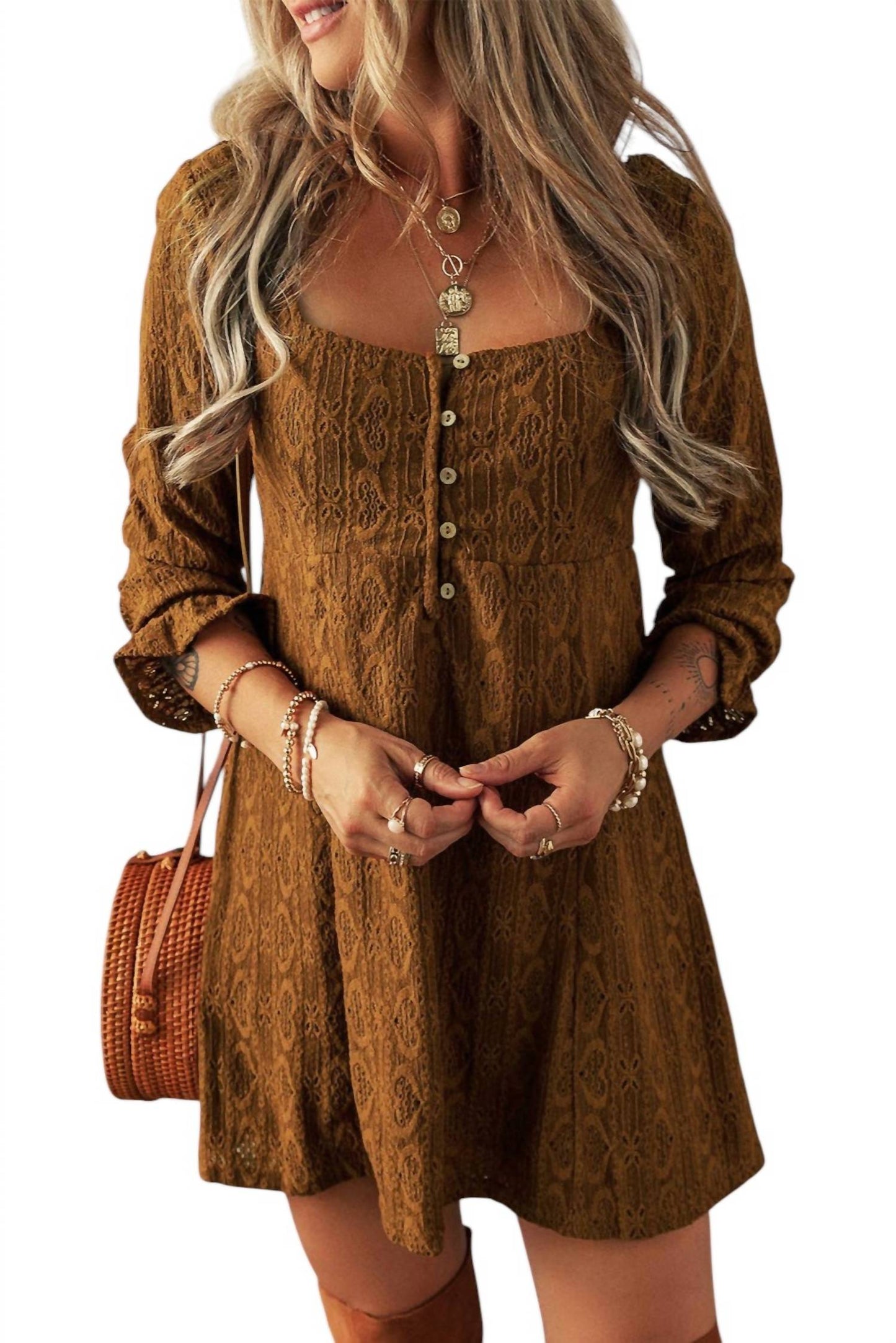 Full Time Purchase - Lace Crochet Shift Dress