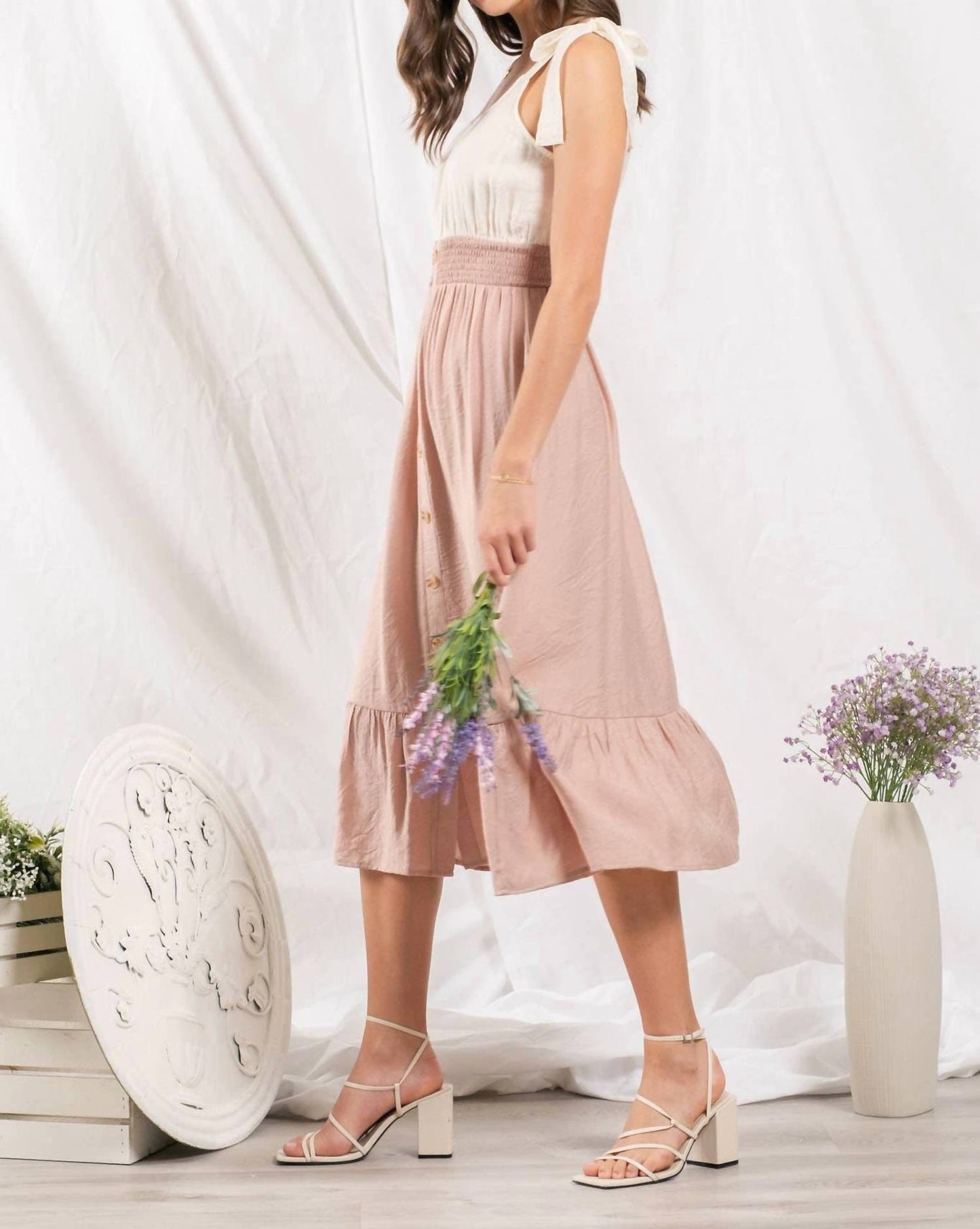 Blu Pepper - Mixed Media Button Down Midi Dress