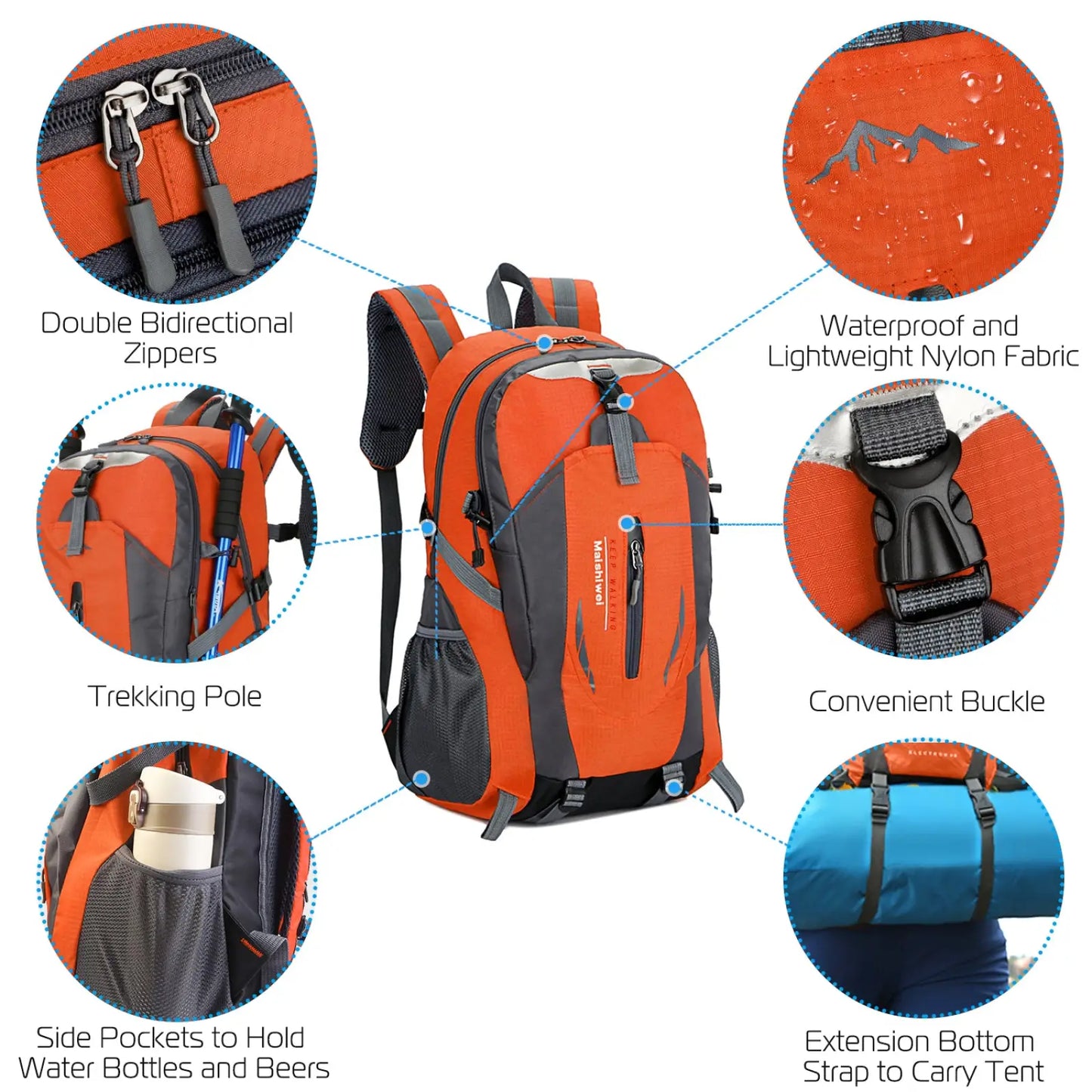 36l Lightweight Waterproof Hiking Backpack with Reflective Stripes