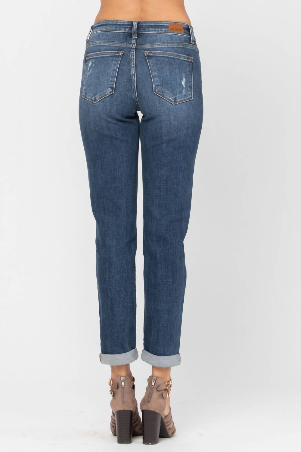 Judy Blue - Destroyed Cuffed Mid Rise Slim Fit Denim Jeans