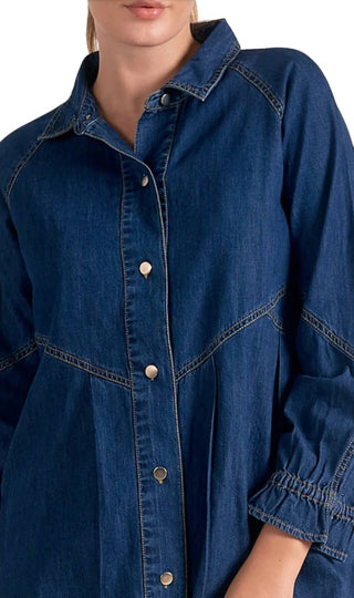 Elan - Button Down Denim Long Sleeve Dress