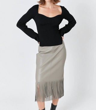 Endless Rose - Fringe Faux Leather Midi Skirt