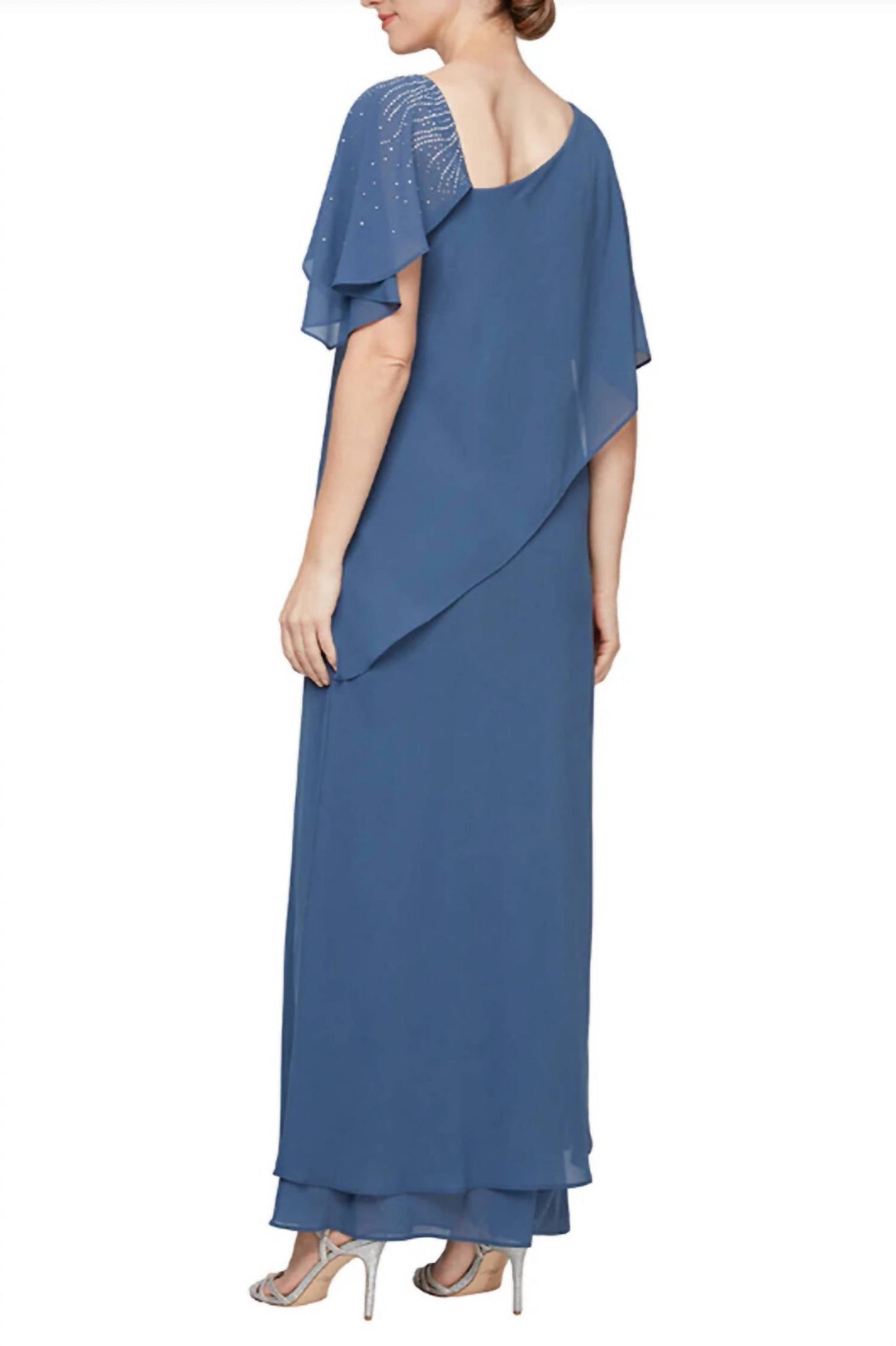 Alex Evenings - Chiffon Long Overlay Asymmetric L-neckline Bodice Dress