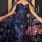 Ladivine - Strapless Fitted Gown With Lace Cape