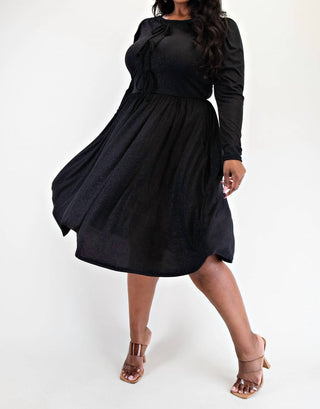 The Curve La - Plus Size Glitter Knit Flare Dress With Bow Details