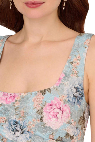 Adrianna Papell - Floral Matelassé Square Neck Sheath Dress