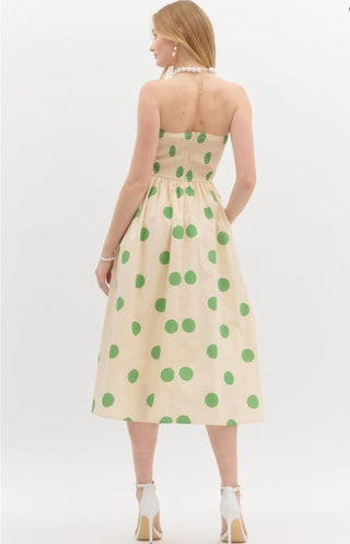 Entro - Polka Dot Strapless Midi Dress