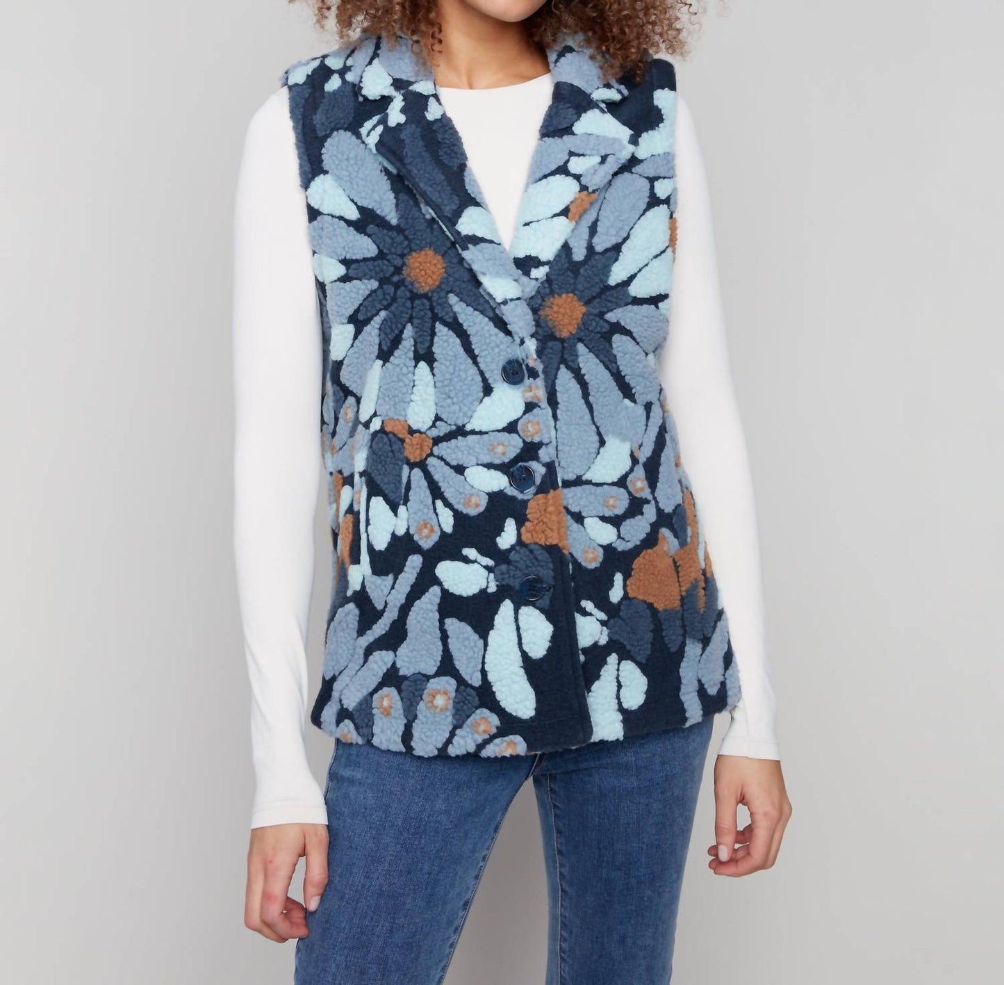 Charlie B - Flocked Sherpa Fleece Vest Jacket