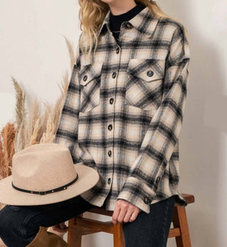 Blu Pepper - Extended Shoulder Plaid Shacket