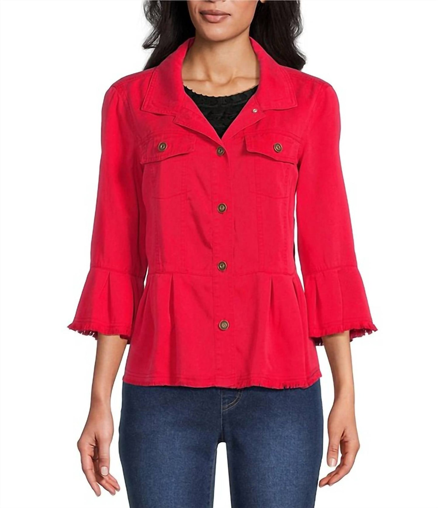 Multiples - 3/4 Sleeve Button Front Peplum Jacket