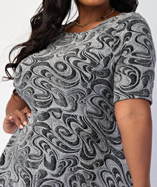 The Curve La - Plus Size Lurex Knit Short Sleeve Midi Dress With Pockets