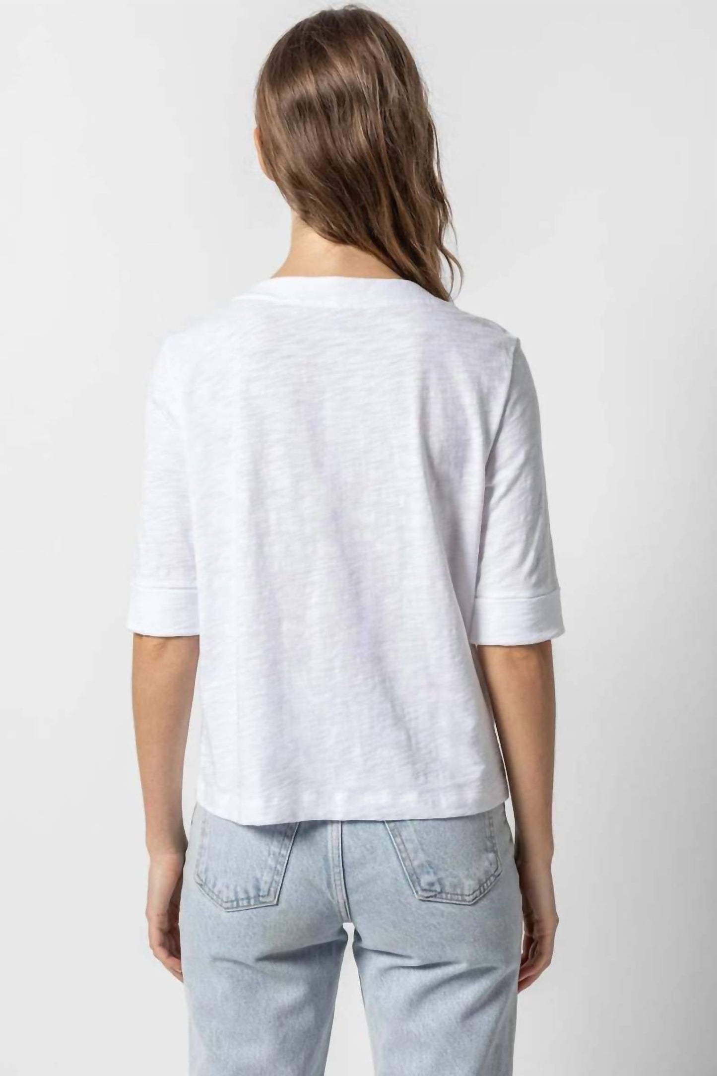 Lilla P - Cuffed Elbow Sleeve V-neck Tee