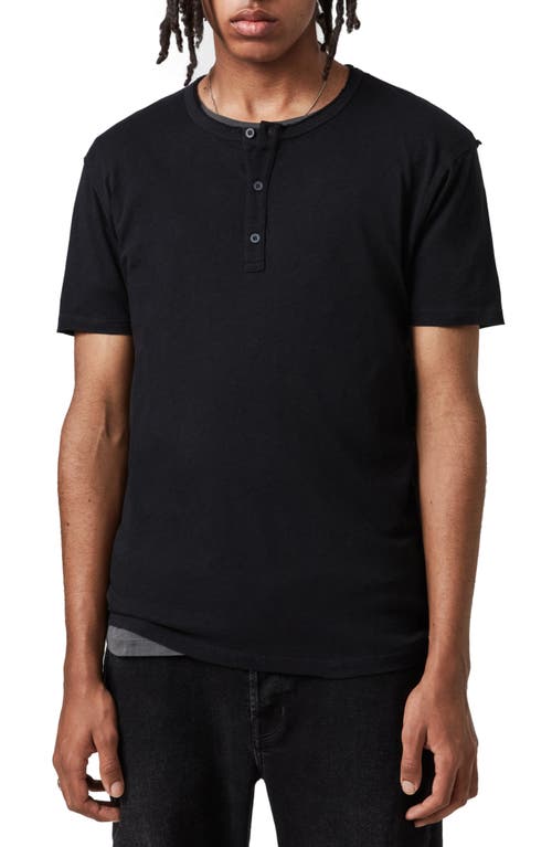 AllSaints Figure Short Sleeve Henley in Jet Black