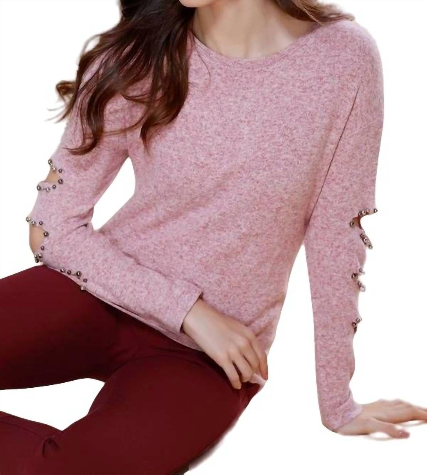 French Kyss - Avianna Kashmira Beaded Cut Out Sleeve Top