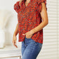 Double Take - Floral Flutter Sleeve Notched Neck Blouse