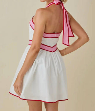Baby Pink - Colorblock Strap Design Halter Neck Mini Dress