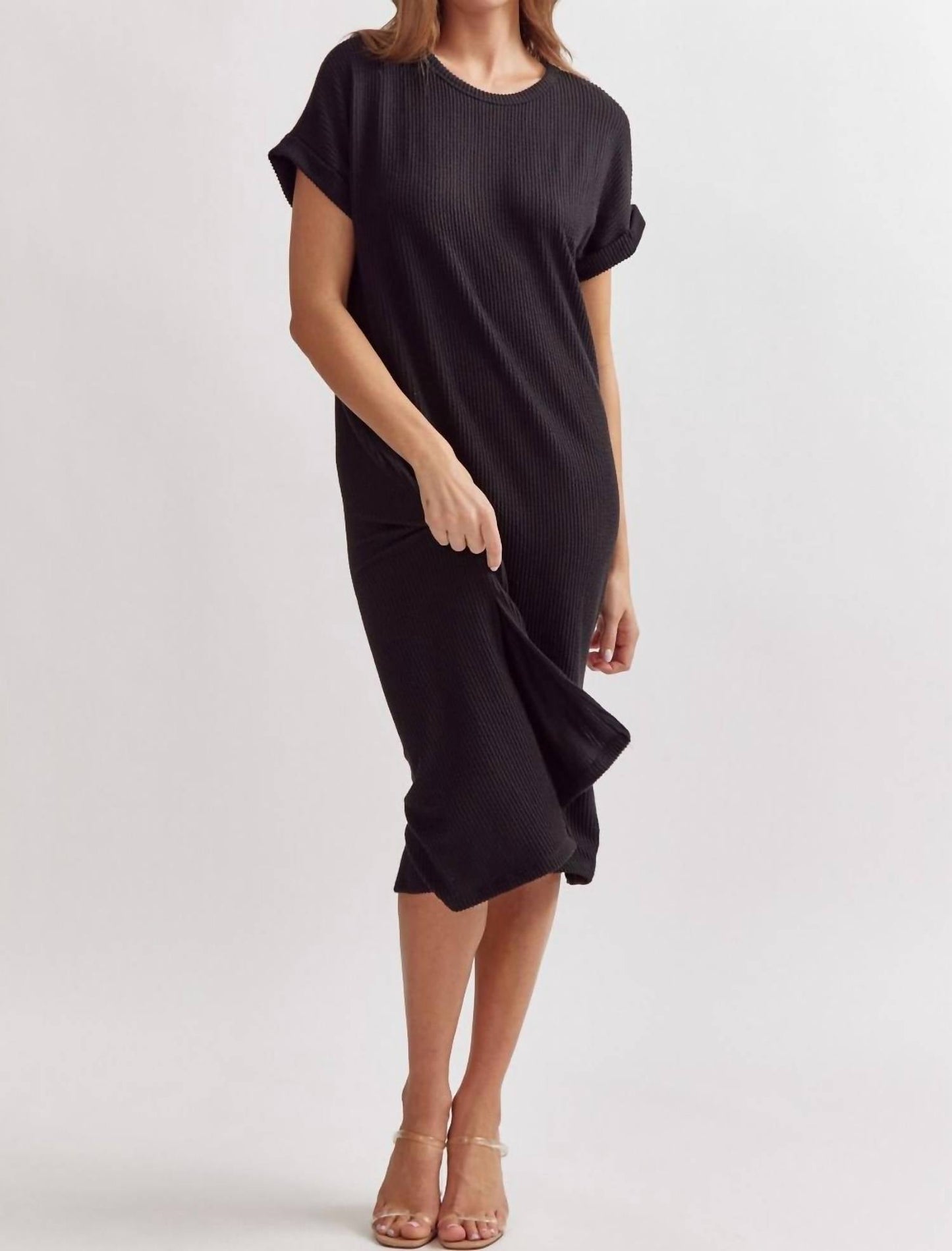 Entro - Ribbed Short Sleeve Midi Dress