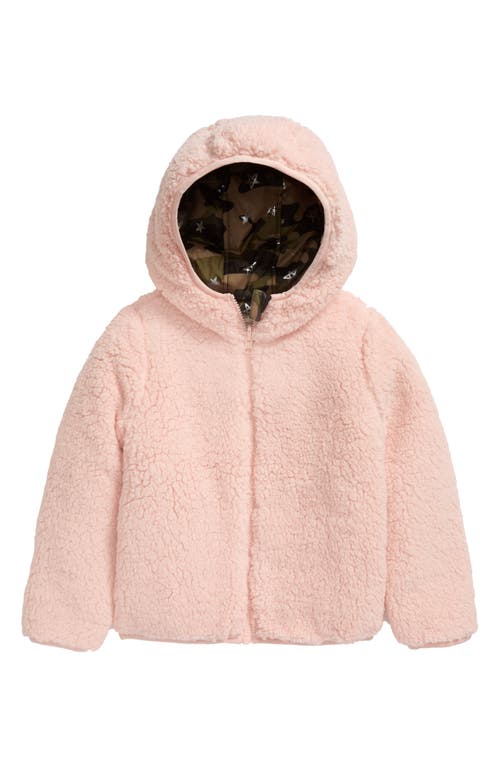 Tucker + Tate Kids' Reversible Faux Shearling Hooded Jacket in Pink English- Camo Stars  Size 8