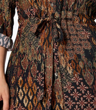 Apricot - Tribal Ikat Patchwork Shirt Dress