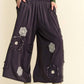 Davi & Dani - Garment Washed Floral Patch Wide Pants