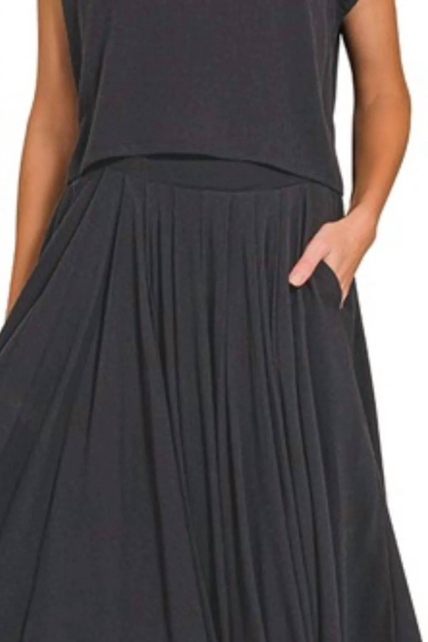 Trendsi - Zenana Woven Crinkle Gauze Crop Tee and Skirt Set