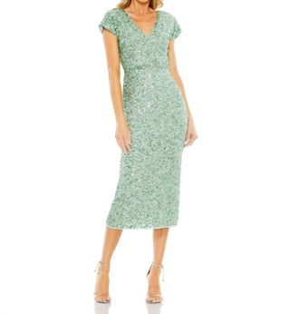 Mac Duggal - Sequined Wrap Over Cocktail Dress