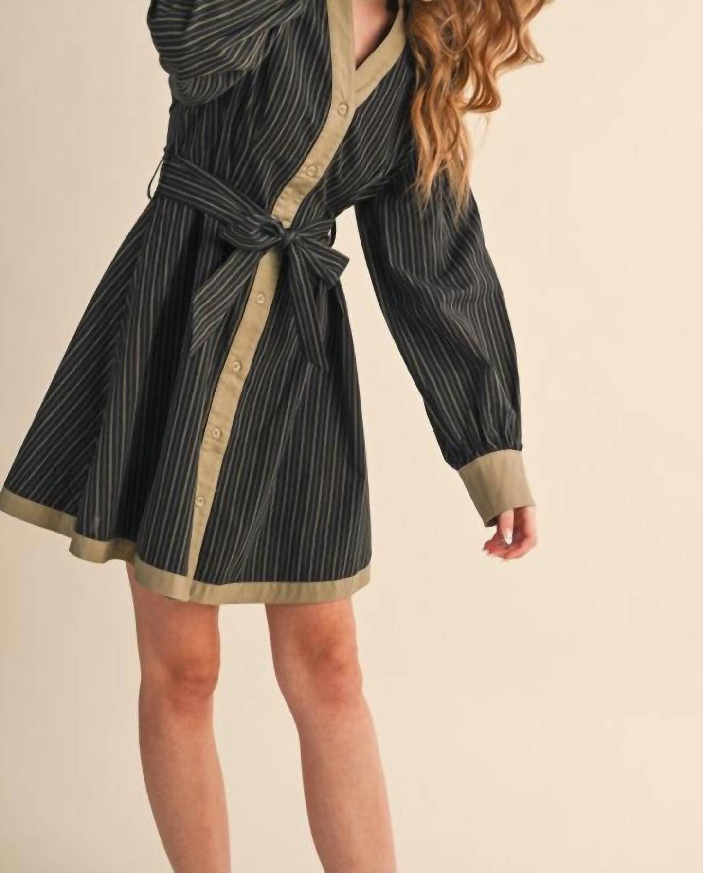 &Merci - Striped Button Down Belted Mini Dress