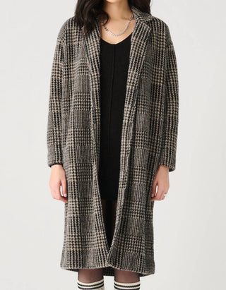 Dex - Houndstooth Plaid Knit Coat