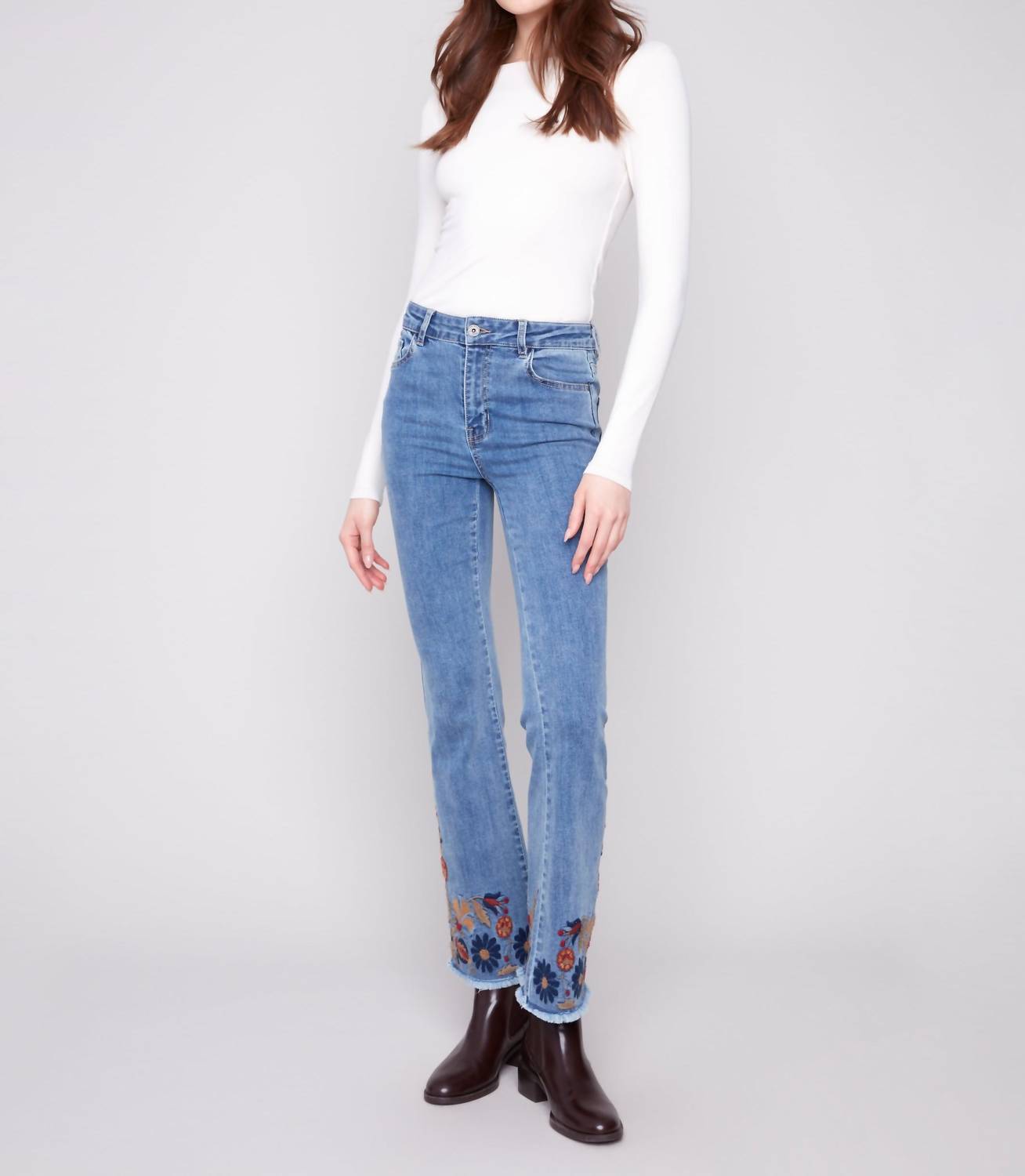 Charlie B - Colorfully Embroidered Flare Denim Pants