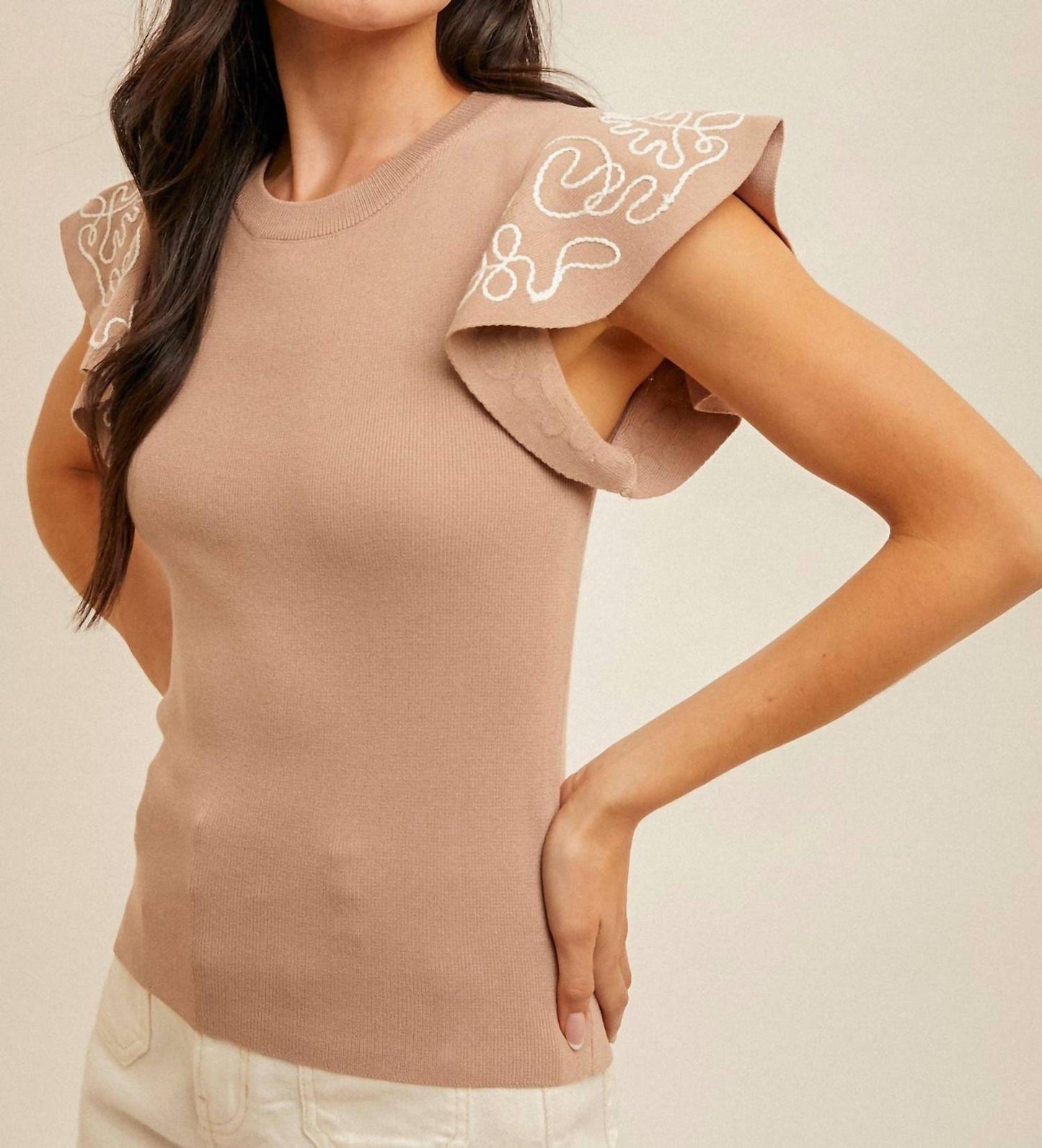 Hem & Thread - Atlas Embroidered Ruffle Sleeve Sweater