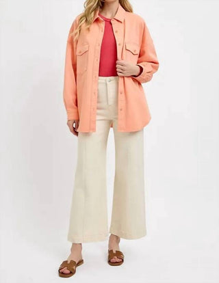 Trendsi - Risen Full Size Button Down Long Sleeve Denim Shacket With Chest Pockets Plus Size