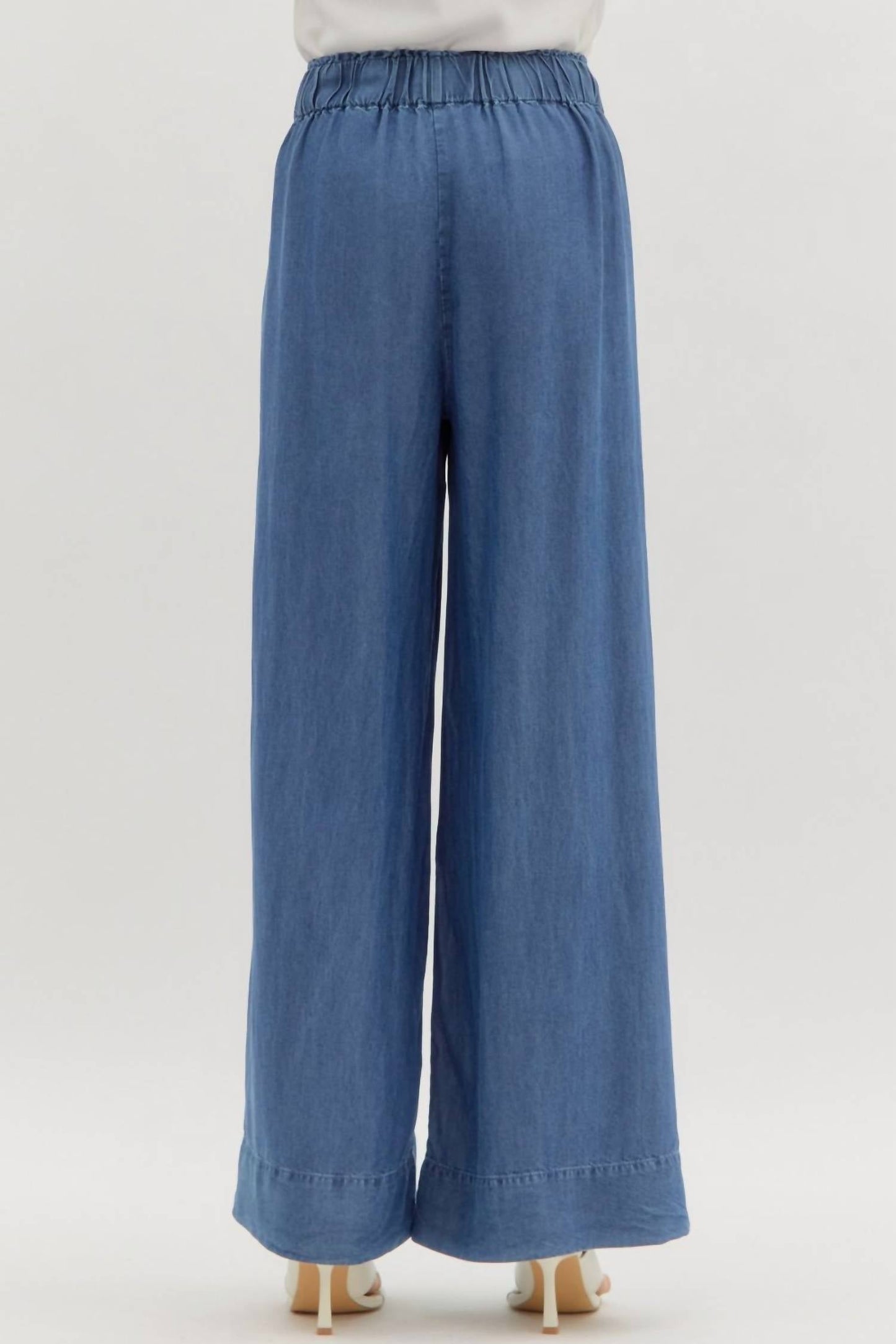 Entro - Pintuck Denim Wide Leg Pants