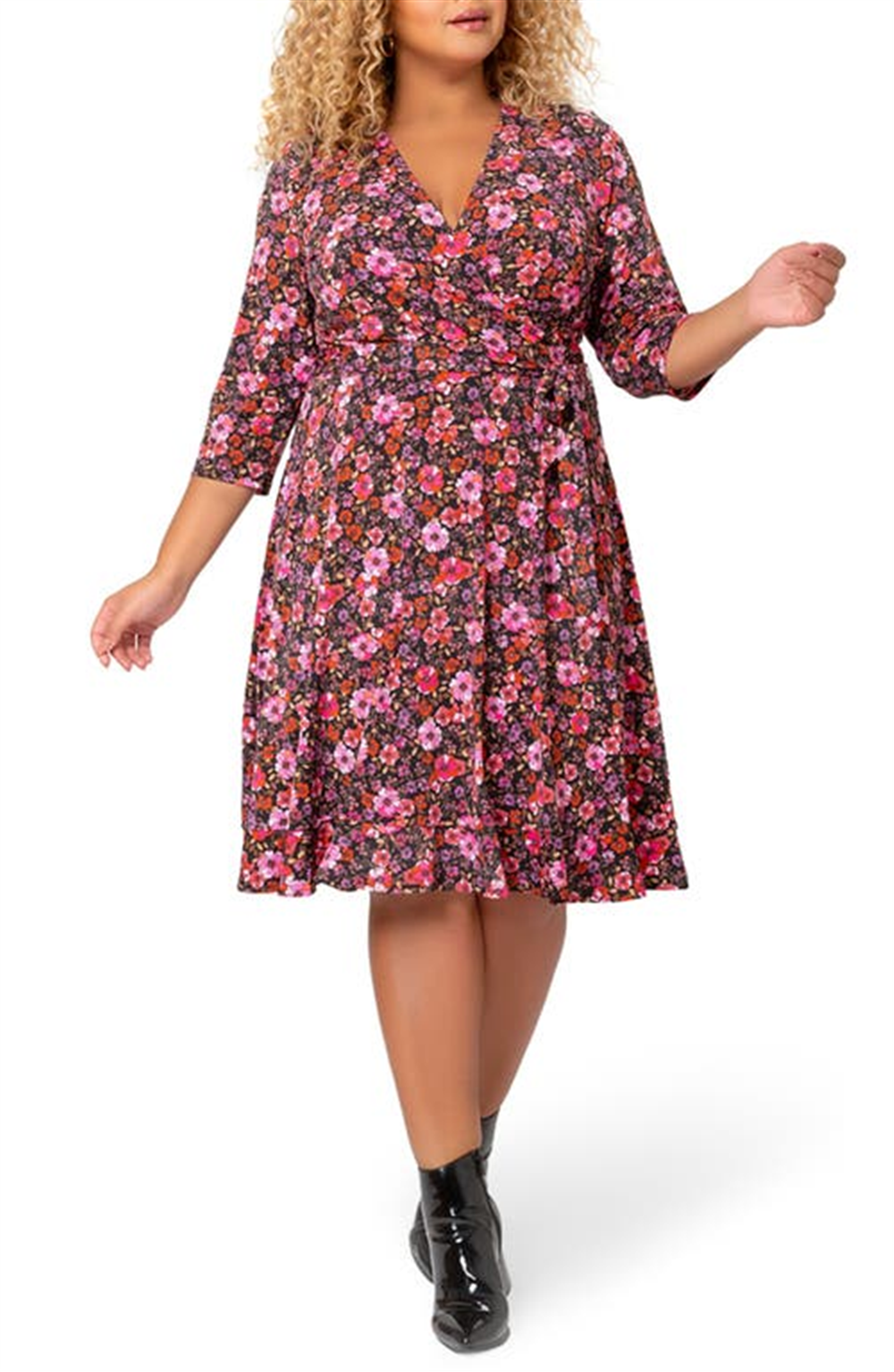 Leota Women's Perfect Floral Faux Wrap Dress Red Size 2X