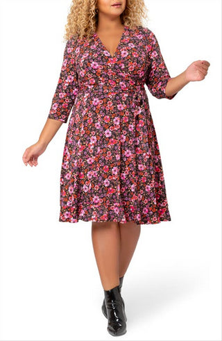 Leota Women's Perfect Floral Faux Wrap Dress Red Size 2X