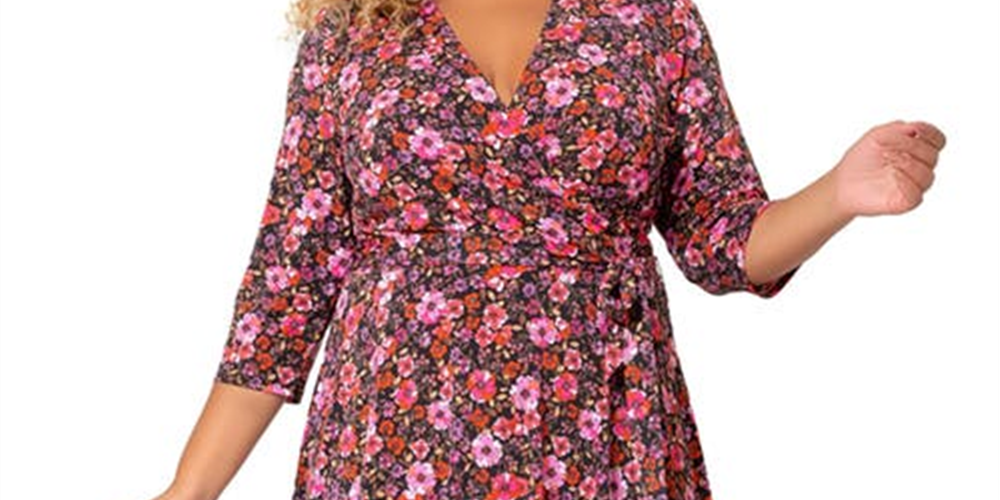 Leota Women's Perfect Floral Faux Wrap Dress Red Size 2X