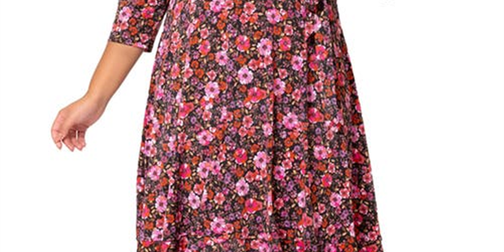 Leota Women's Perfect Floral Faux Wrap Dress Red Size 2X