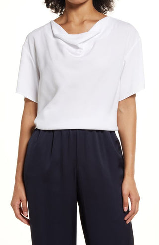 Nordstrom Drape Neck Short Sleeve Top - White