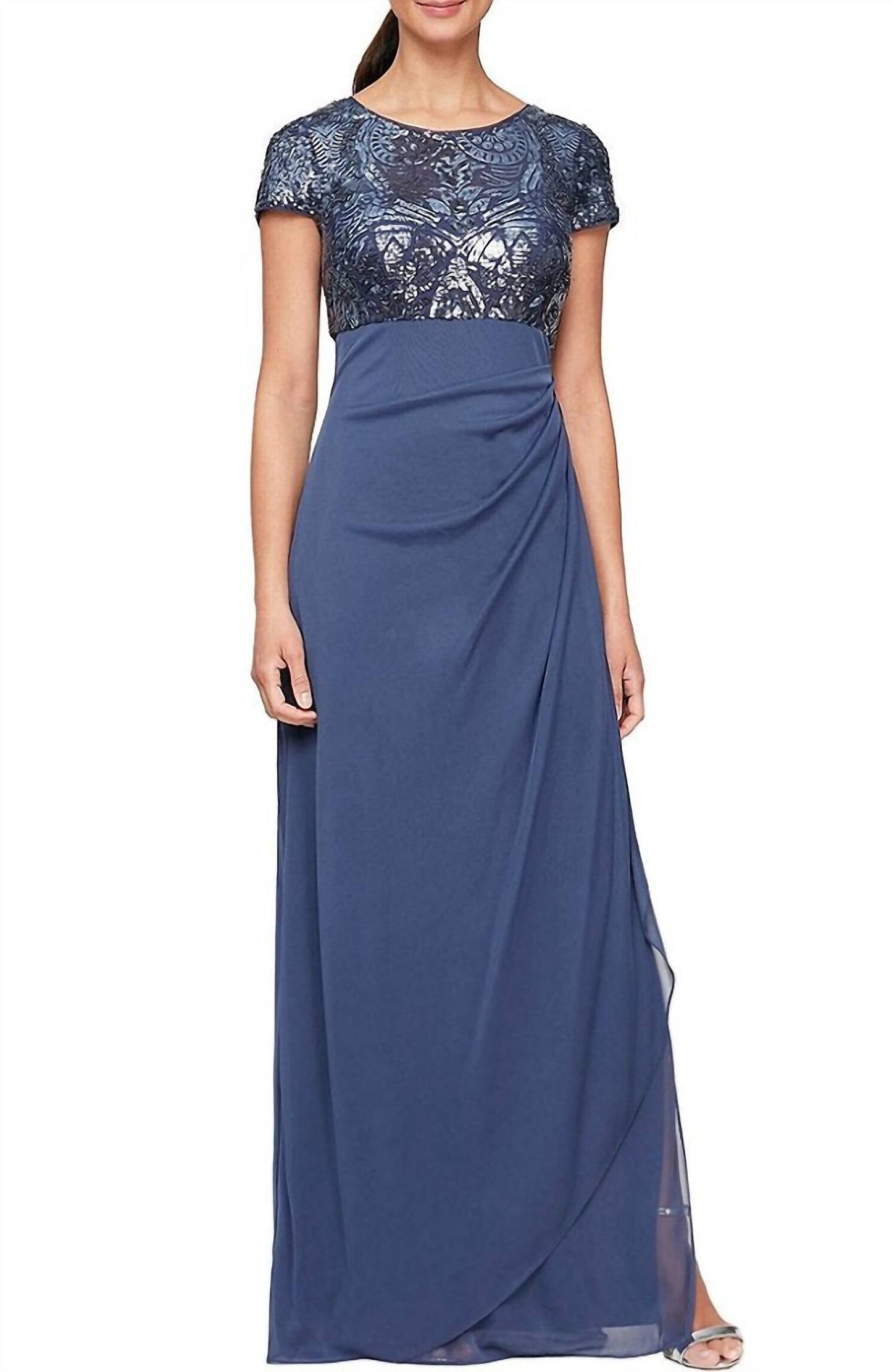 Alex Evenings - Long Empire Sequin Side Ruffle Gown