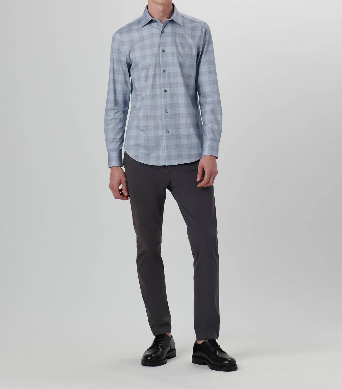 Bugatchi Uomo - Glen Plaid 6 Way Stretch Long Sleeve Shirt