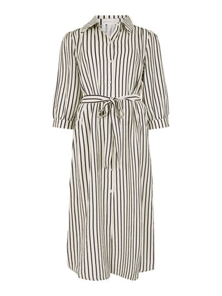 Apricot - Vertical Stripe Gathered Sleeve Midi Dress