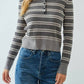 Aaron & Amber - Timeless Striped Rib Knit Polo Sweater