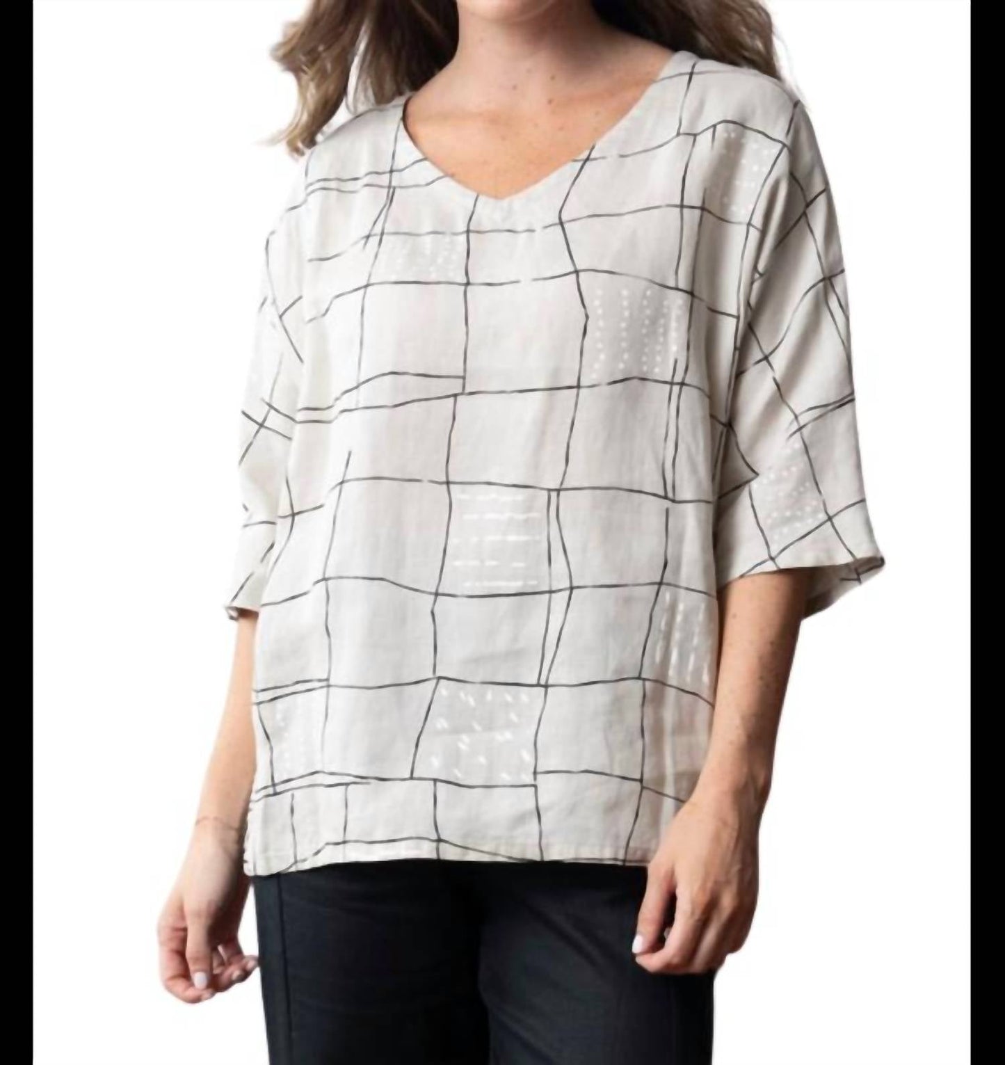 Olivia By Habitat - Linen Grid Print Dolman Top